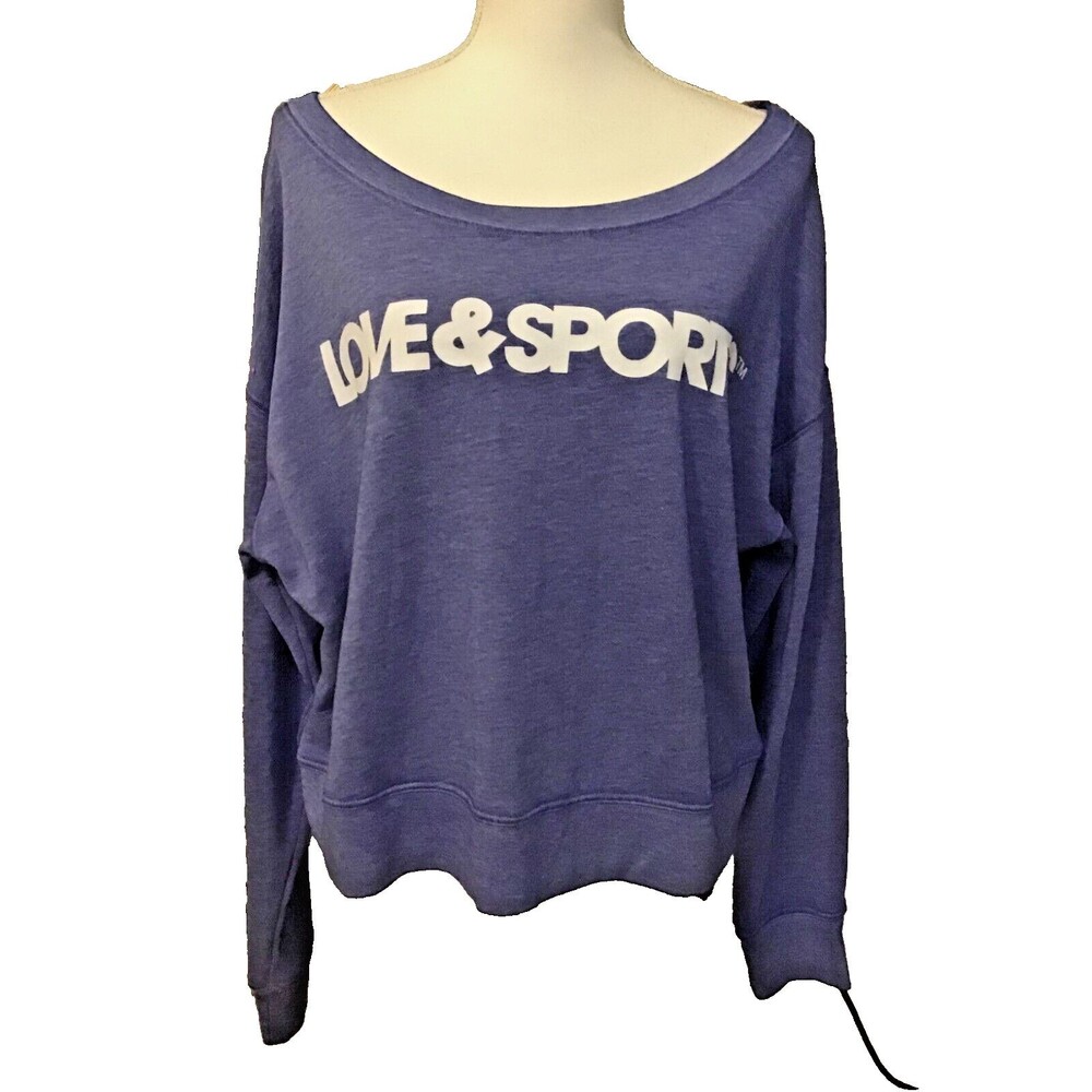 Love & Sports Off-shoulder cropped Flashdance-style purple Hoodie size Medium